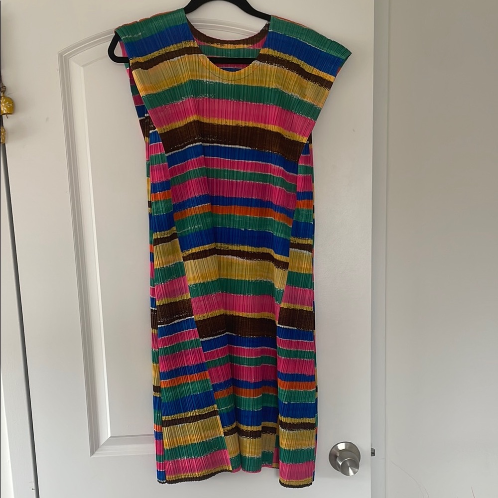 Issey Miyake Multicolor Striped Midi Dress
